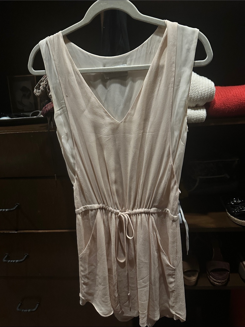 A.L.C. Cream Sleeveless V-Neck Romper with Drawstring Waist